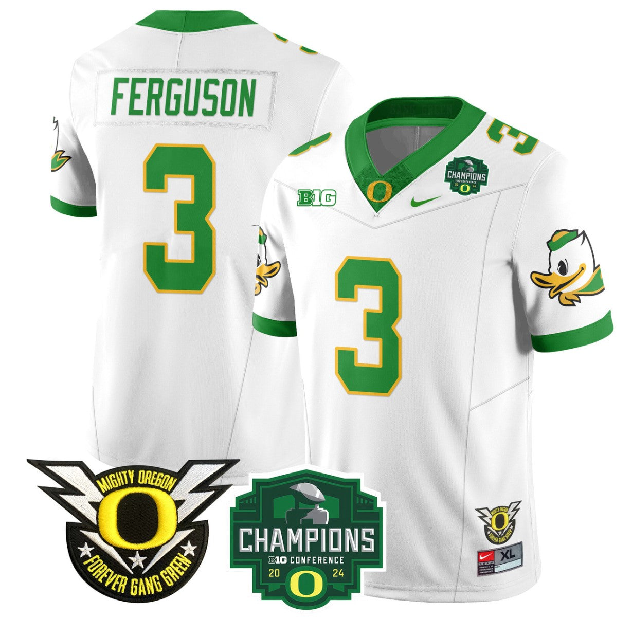 Terrance Ferguson Jersey #3 Oregon Ducks 2024 Big Ten Champions Football White