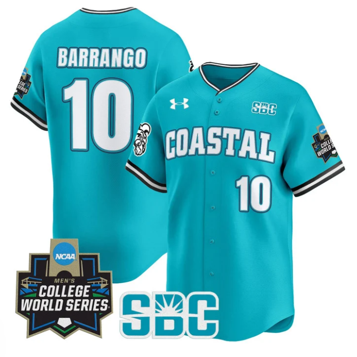 Ty Barrango Jersey #10 Coastal Carolina Chanticleers 2025 World Series Teal