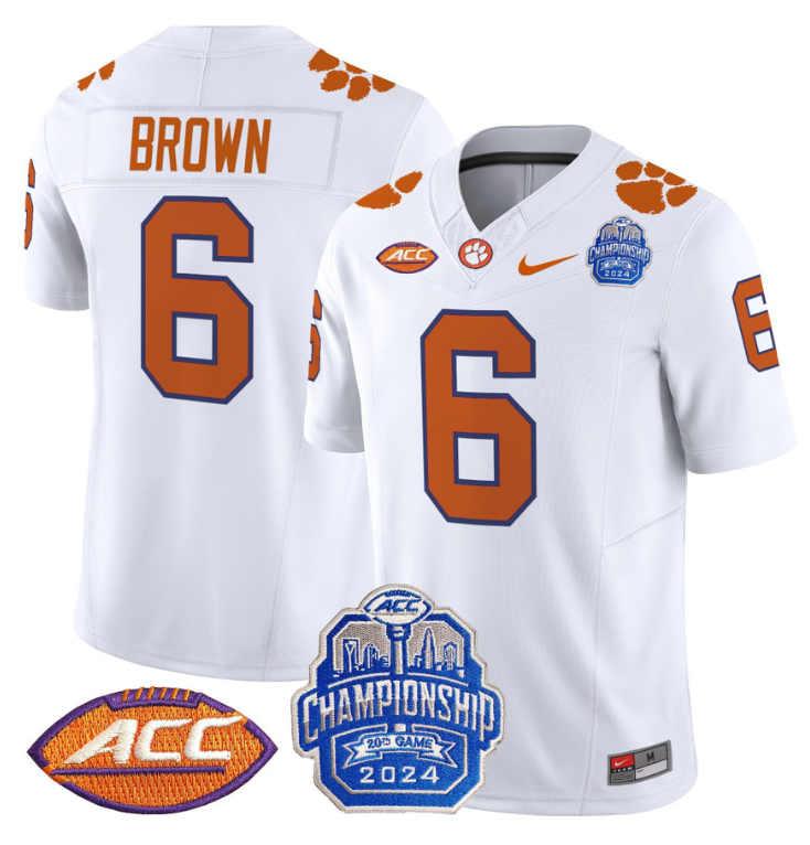 Tyler Brown Jersey #6 Clemson Tigers 2024 ACC Championship Patch White