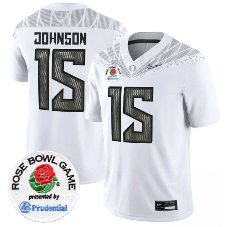 Tez Johnson Jersey #15 Oregon Ducks Rose Bowl Patch Vapor Limited V2 White
