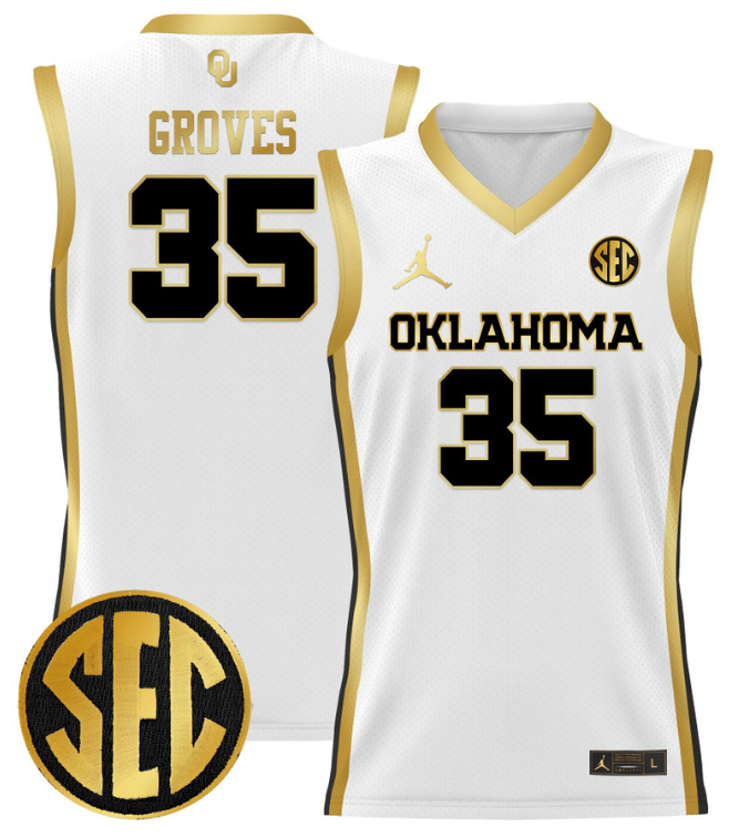 Tanner Groves Jersey #35 Oklahoma Sooners 2024 Lightweight Basketball White Gold