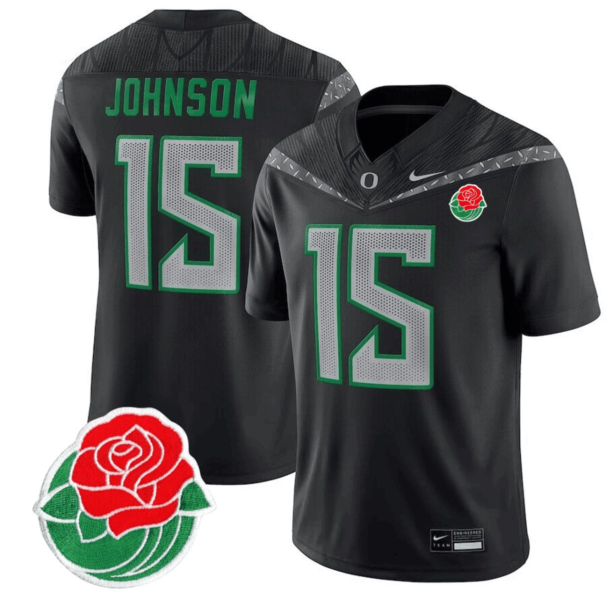 Tez Johnson Jersey #15 Oregon Ducks Rose Bowl Patch Vapor Football Black