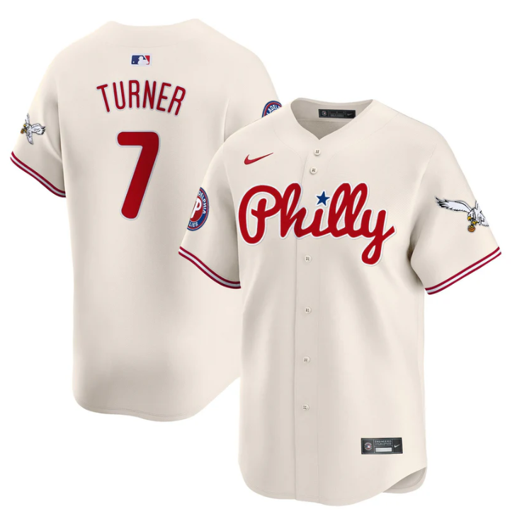 Trea Turner Jersey #7 Phillies and Eagles Vapor Premier Limited Stitched Cream