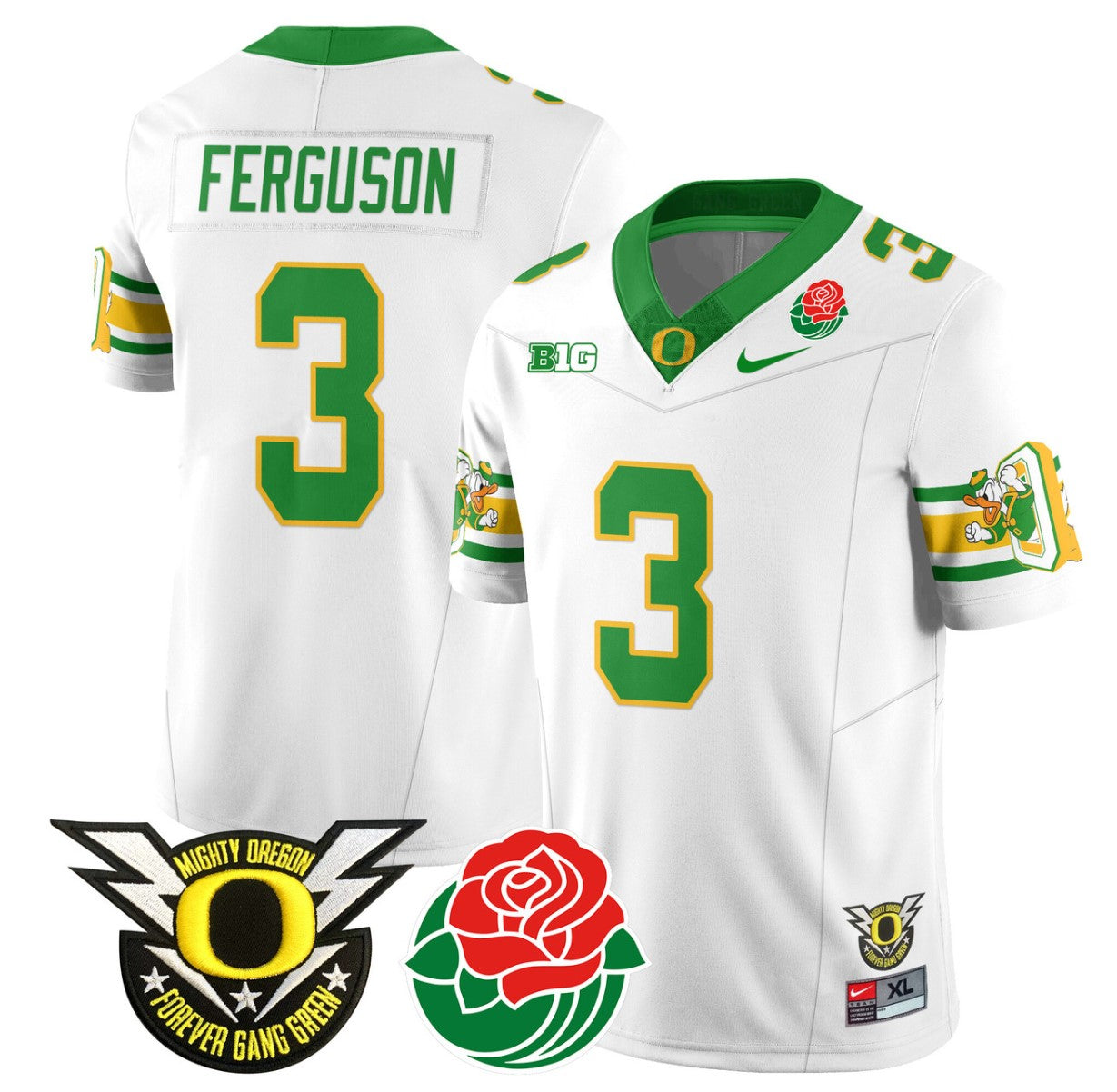 Terrance Ferguson Jersey #3 Oregon Ducks 2024 Rose Bowl Patch Football White