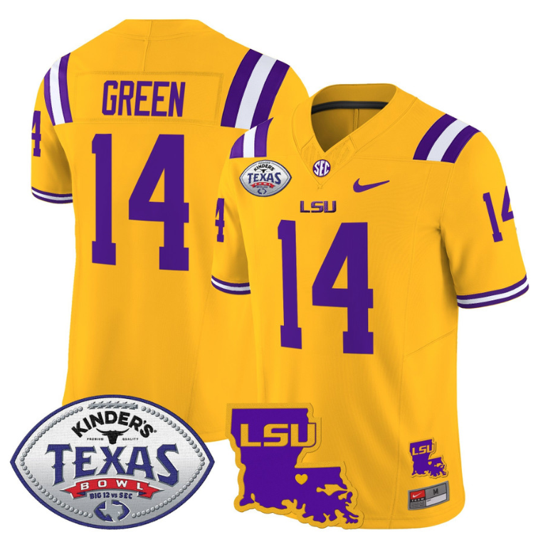 Trey'Dez Green Jersey #14 LSU Tigers 2024 Texas Bowl Football Gold