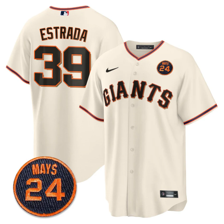 Thairo Estrada Jersey #39 San Francisco Giants #24 Willie Mays Patch 2024 Premier Cream Home