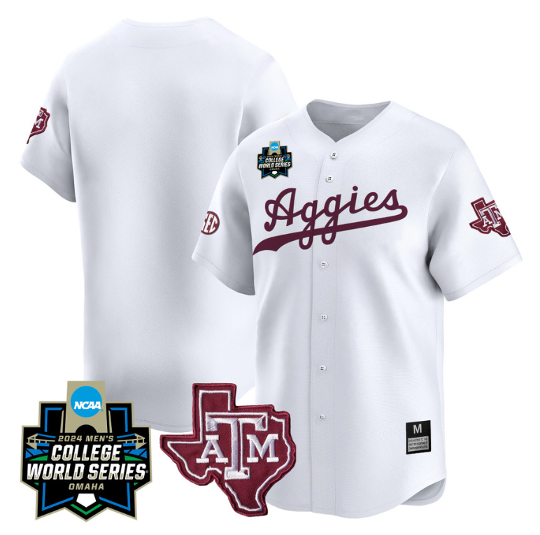 Texas AM Aggies Team Jersey 2024 College World Series Vapor Premier Limited NCAA Baseball Stitched White