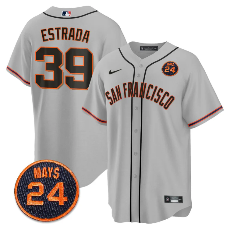 Thairo Estrada Jersey #39 San Francisco Giants #24 Willie Mays Patch 2024 Premier Gray