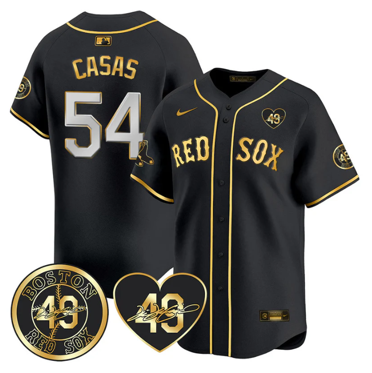 Triston Casas Jersey #54 Boston Red Sox Tim Wakefield Memorial Patch Stitched Black Gold