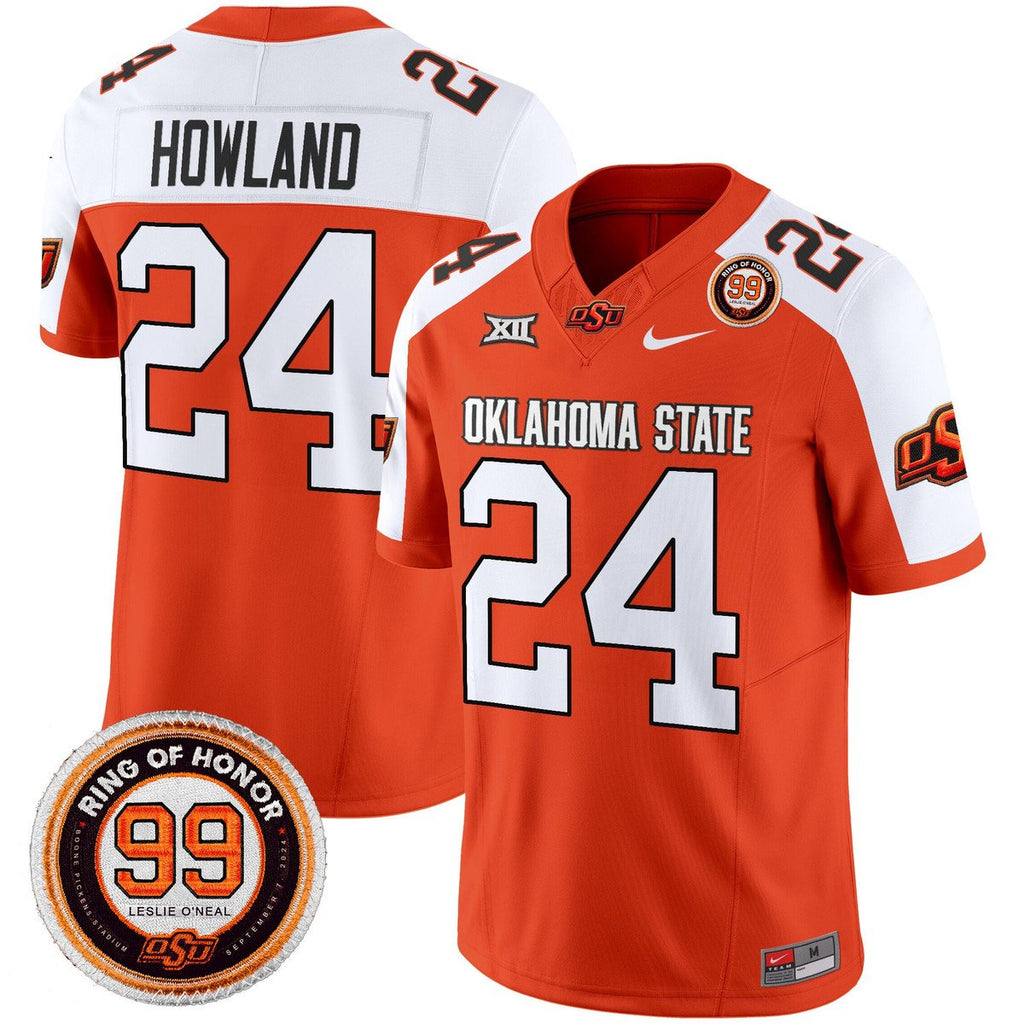 Trent Howland Jersey #24 Oklahoma State Cowboys 2025 Leslie O'neal Patch Orange Alter