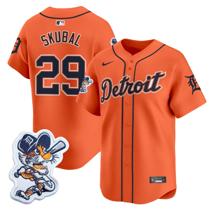 Tarik Skubal Jersey #29 Detroit Tigers Paws Patch Vapor Premier Limited Stitched Orange