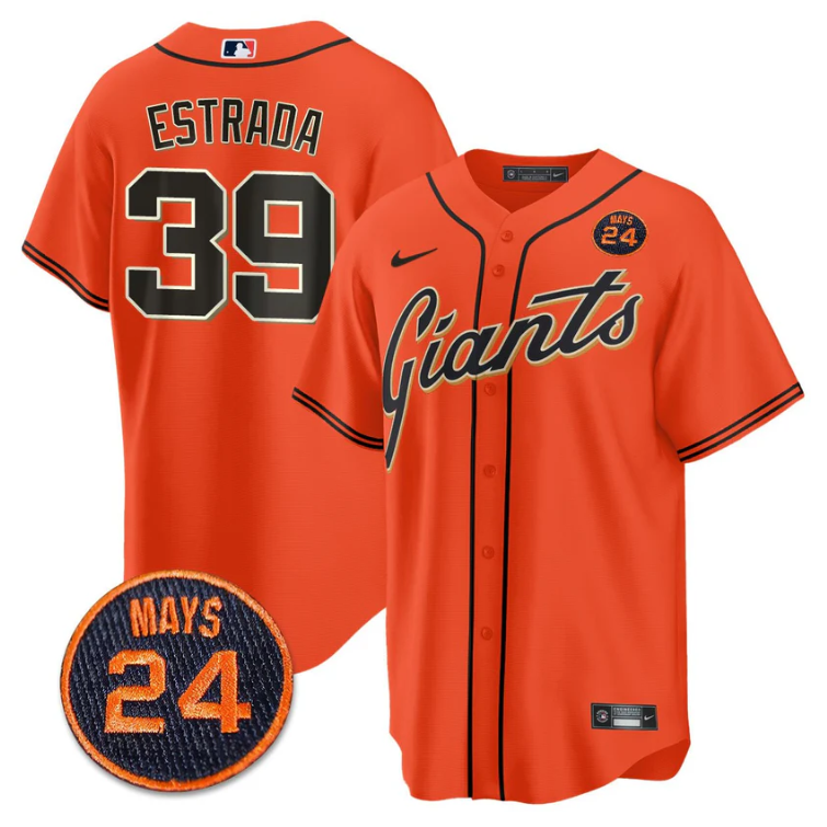 Thairo Estrada Jersey #39 San Francisco Giants #24 Willie Mays Patch 2024 Premier Orange