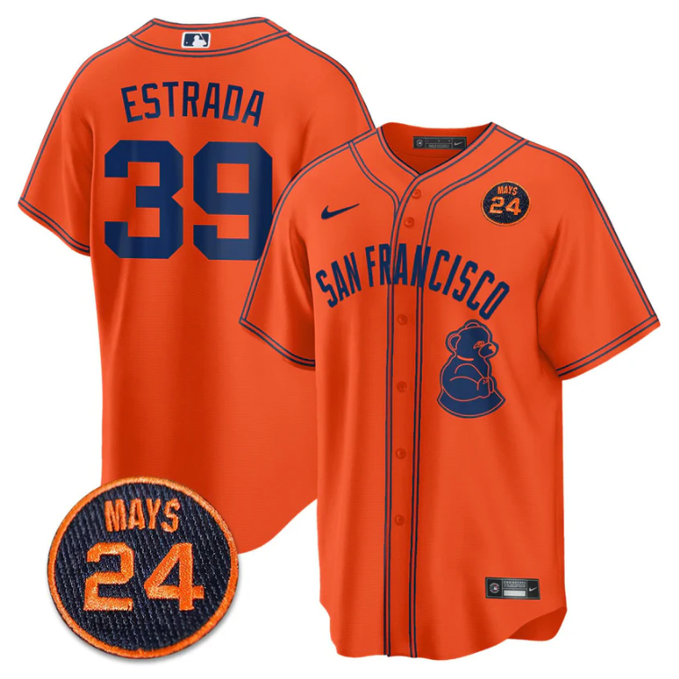 Thairo Estrada Jersey #39 San Francisco Giants #24 Willie Mays Patch 2024 Premier Orange Limited