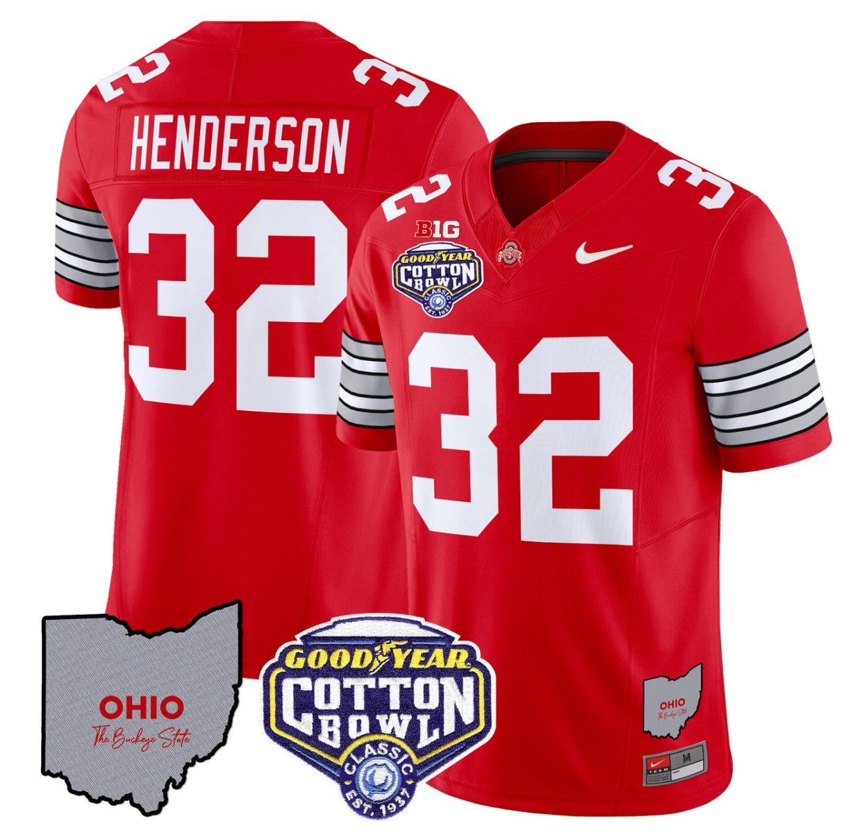 Treveyon Henderson Jersey #32 Ohio State Buckeyes Cotton Bowl Patch Red