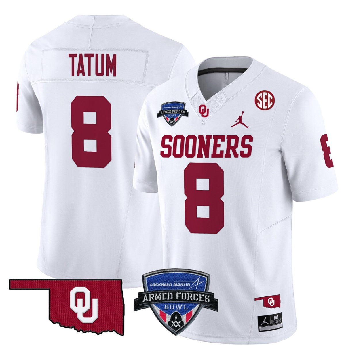 Taylor Tatum Jersey #8 Oklahoma Sooners 2025 Armed Forces Bowl Patch White