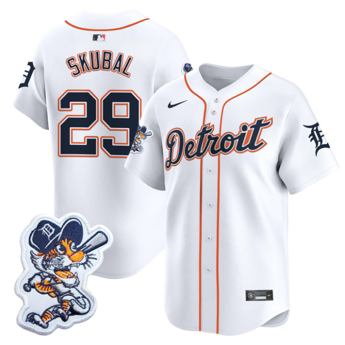 Tarik Skubal Jersey #29 Detroit Tigers Paws Patch Vapor Premier Limited Stitched White