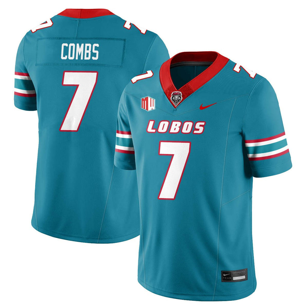 Tavian Combs Jersey #7 UNM Lobo Football 2025 All Stitched Turquoise