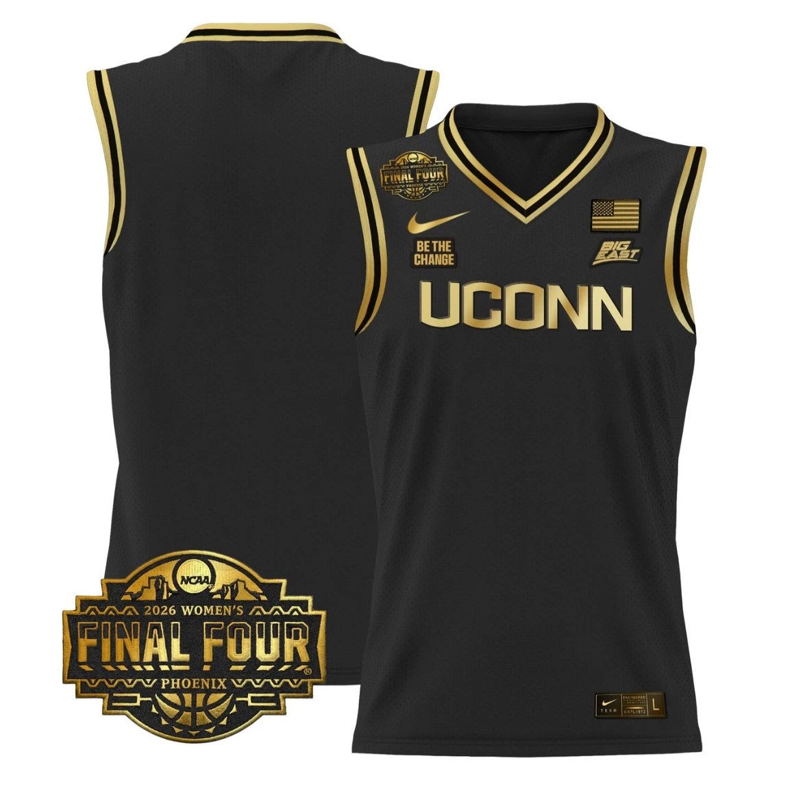 Team Jersey #1 UConn Huskies 2026 Final Four Basketball Stitched Black Gold