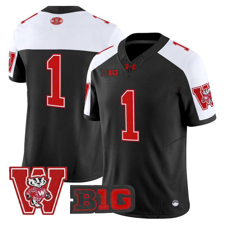 Team Jersey #1 Wisconsin Badgers Throwback Stitched Black Alter