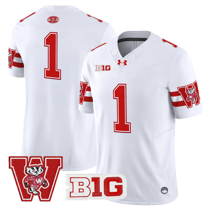 Team Jersey #1 Wisconsin Badgers Throwback Stitched White