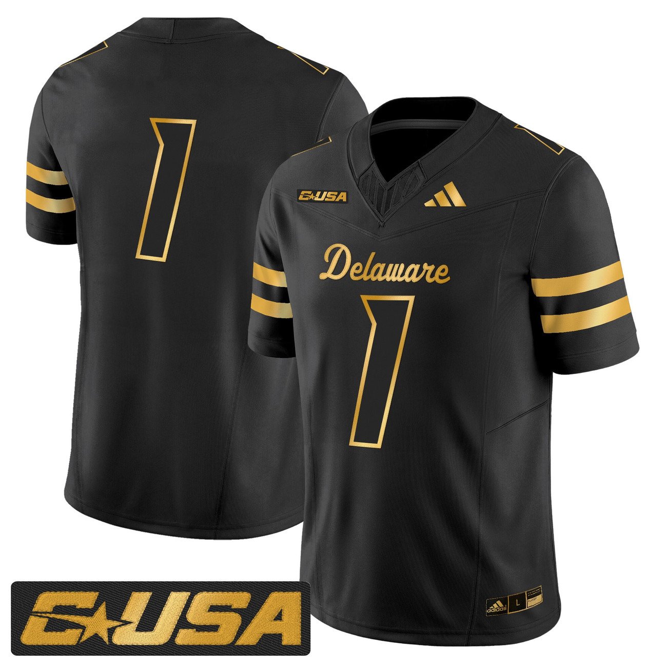 Team Jersey #1 Delaware Blue Hens 2025 Gold Vapor Limited Stitched