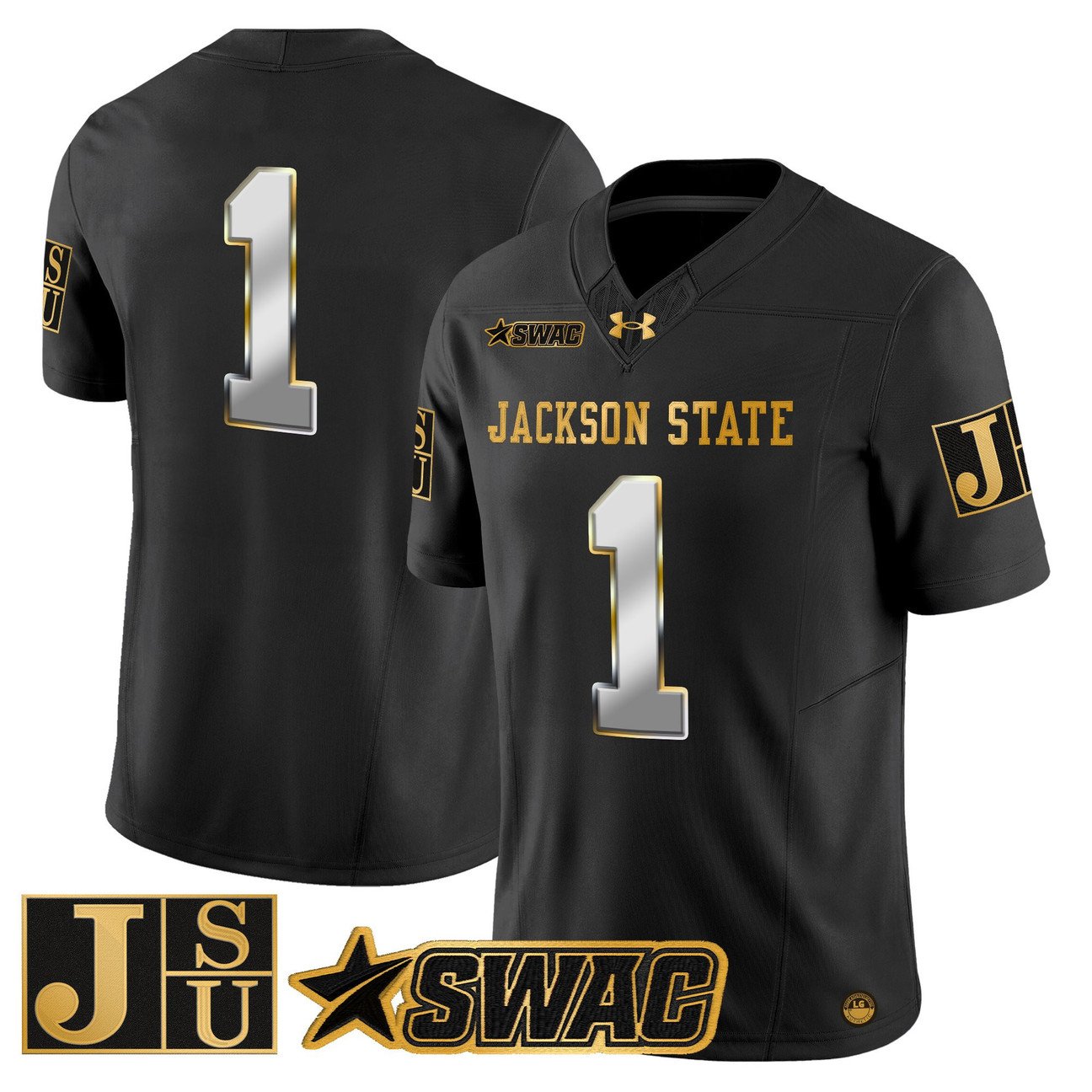 Team Jersey #1 Jackson State Tigers 2025 Gold Vapor Stitched