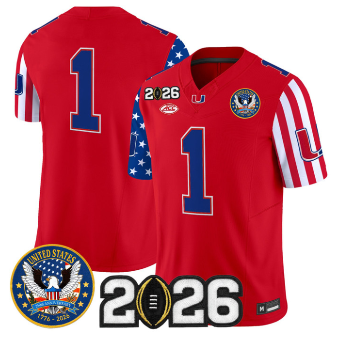 Team Jersey #1 Miami Hurricanes America 250 Edition 2026 CFP Patch Stitched