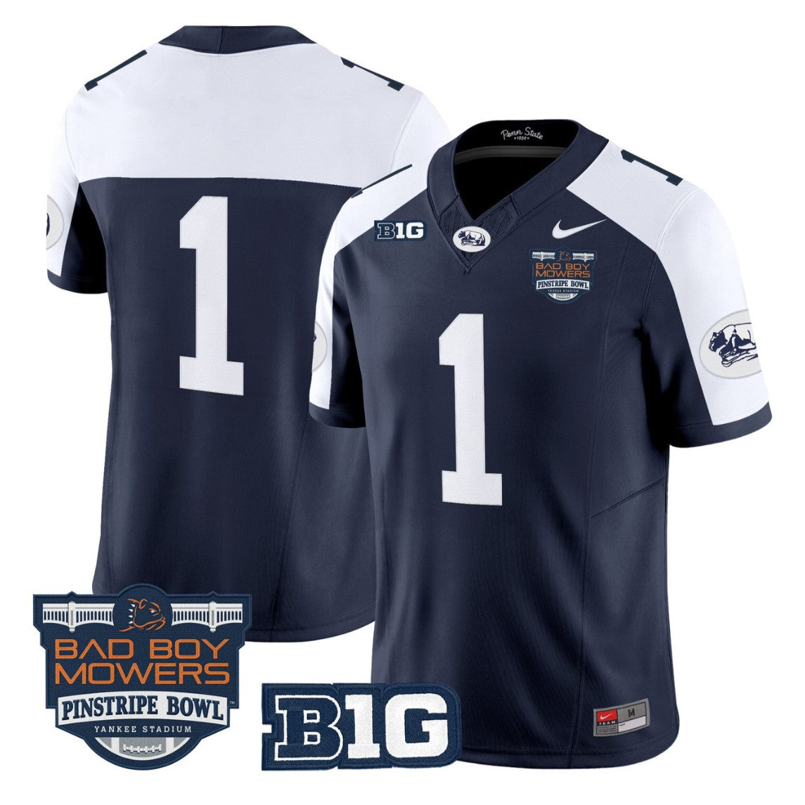 Team Jersey #1 Penn State Throwback Pinstripe Bowl Patch Stitched