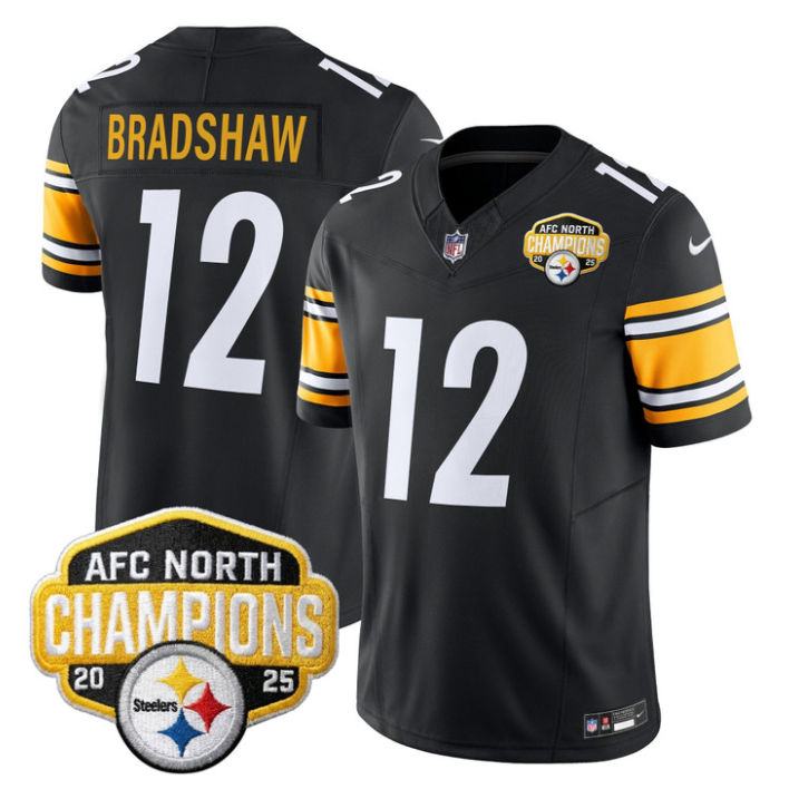 Terry Bradshaw Jersey #12 AFC North Division Champions 2025 Stitched Black