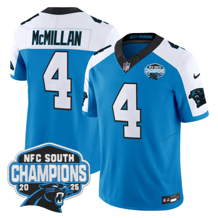 Tetairoa McMillan Jersey #4 NFC South Division Champions 2025 Stitched Blue Alternate