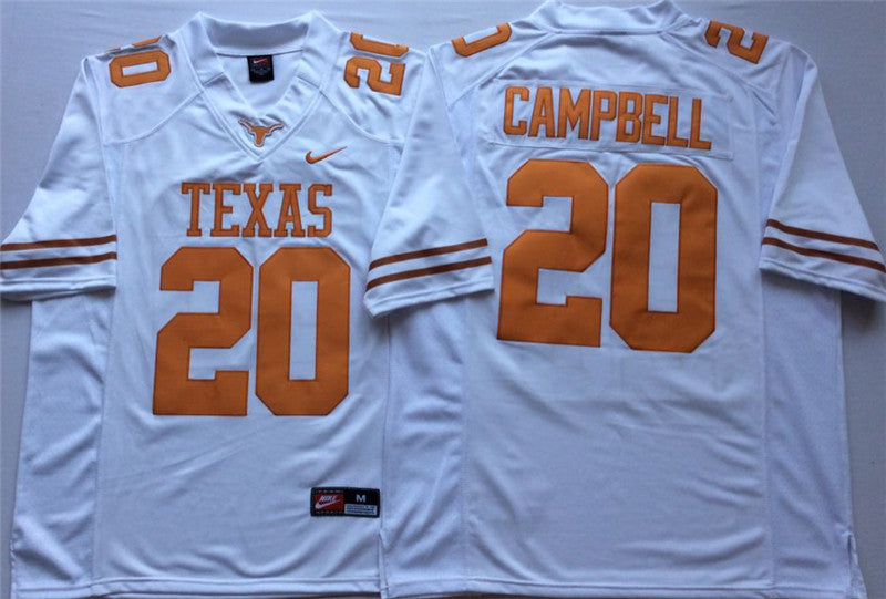 Texas Longhorns Earl Campbell Jersey #20 College Football White