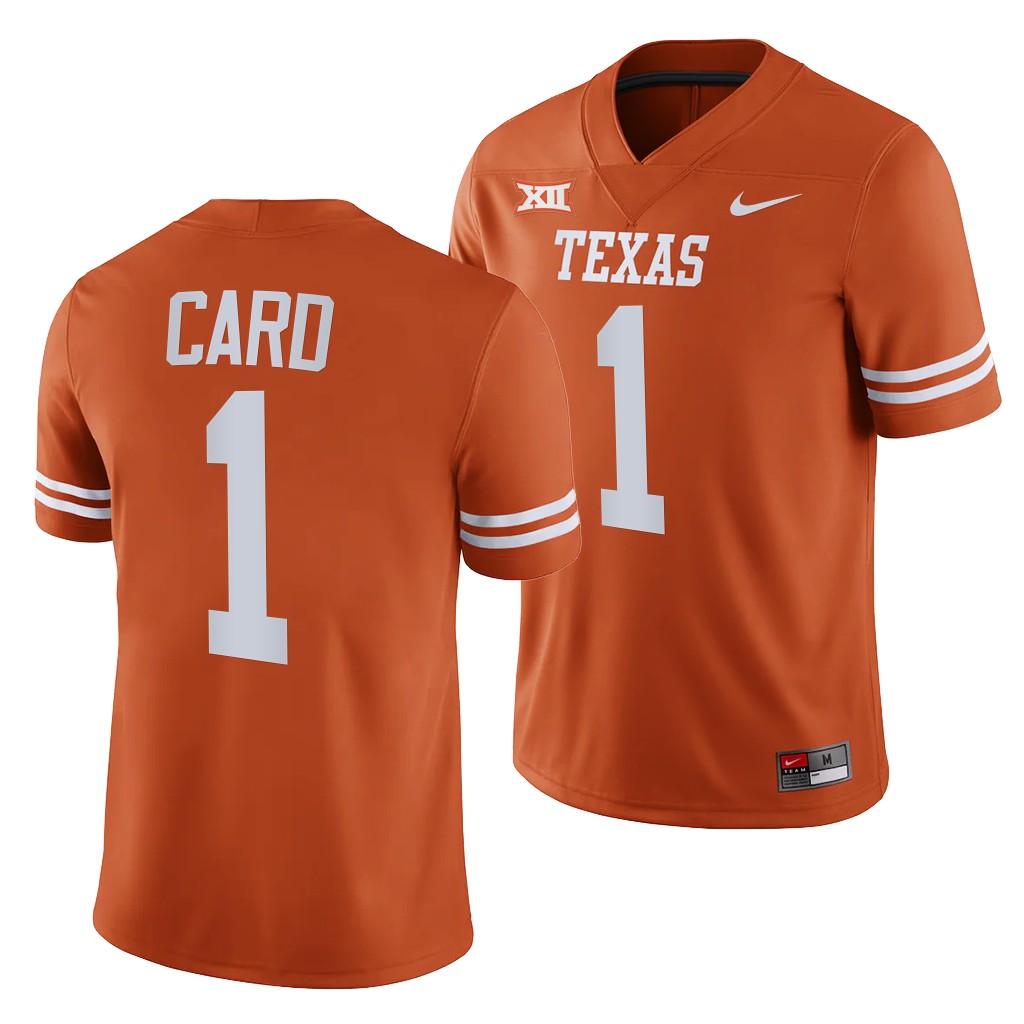 Texas Longhorns Hudson Card Jersey #1College Football Orange