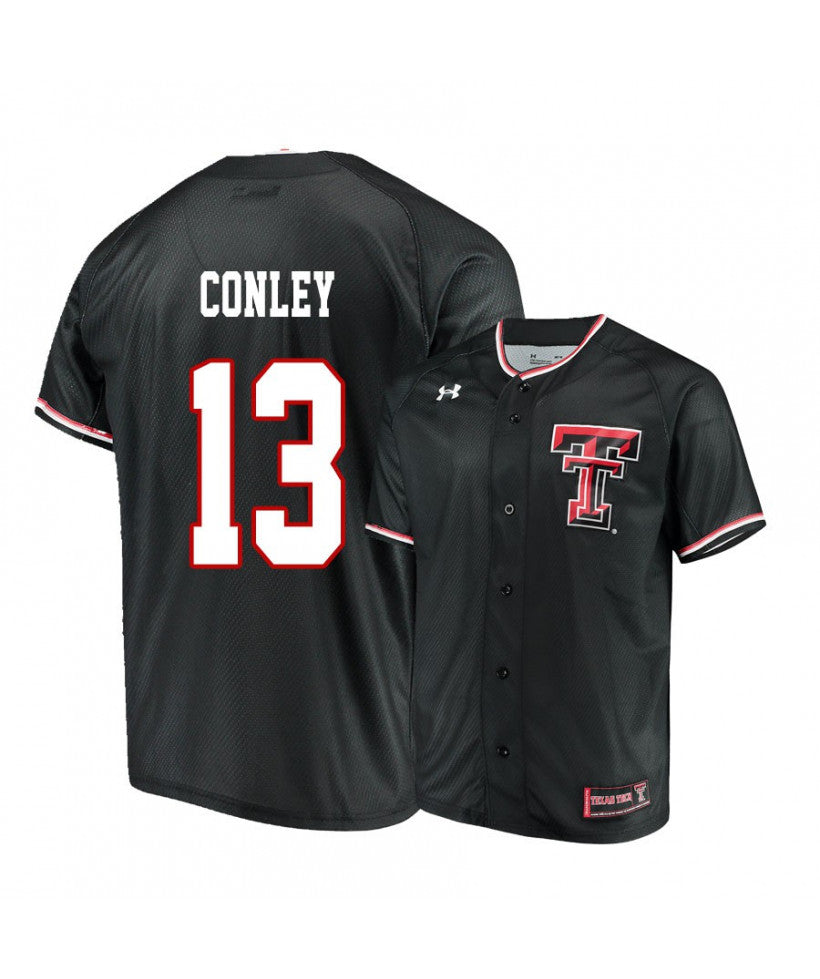 Texas Tech Red Raiders 13 Cal Conley Black College Baseball Jersey