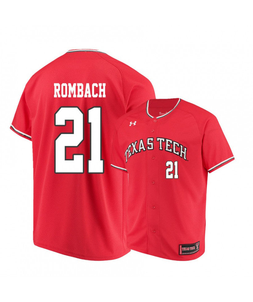 Texas Tech Red Raiders 21 Nate Rombach Red College Baseball Jersey