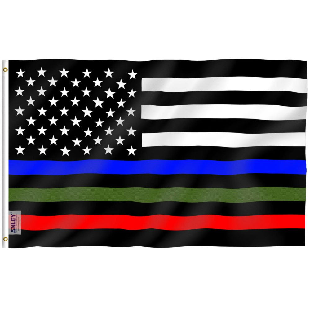 Thin Blue Red and Green Line USA Polyester Flag with Brass Grommets 3X5Ft Banner USA