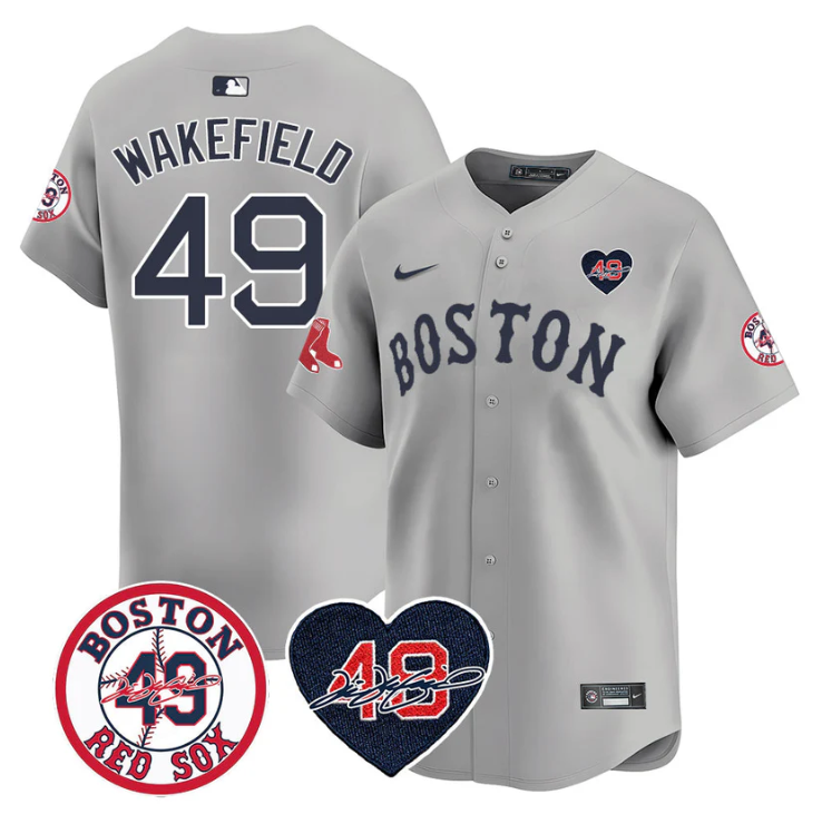 Tim Wakefield Jersey #49 Boston Red Sox Tim Wakefield Memorial Patch Stitched Gray