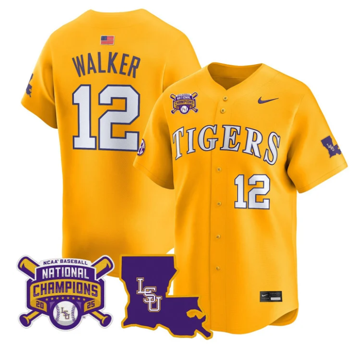 Todd Walker Jersey #12 LSU Tigers 2025 World Series Champions Stitched Gold