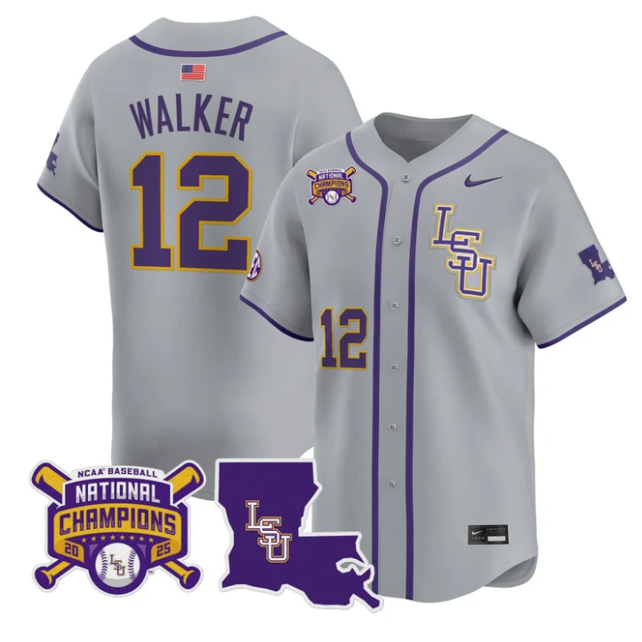 Todd Walker Jersey #12 LSU Tigers 2025 World Series Champions Stitched Gray