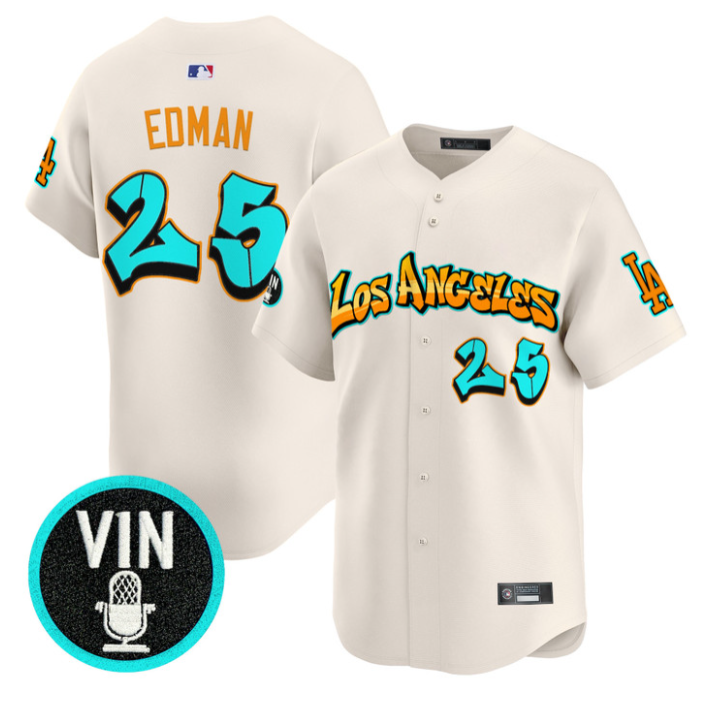 Tommy Edman Jersey #25 Los Angeles Dodgers Graffiti Street Style Stitched Cream