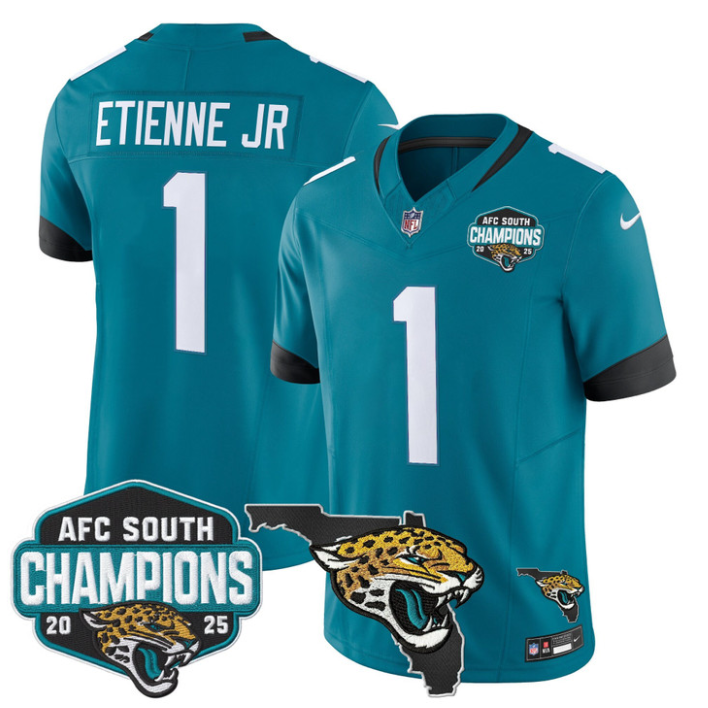 Travis Etienne Jr Jersey #1 AFC South Division Champions 2025 Florida Teal