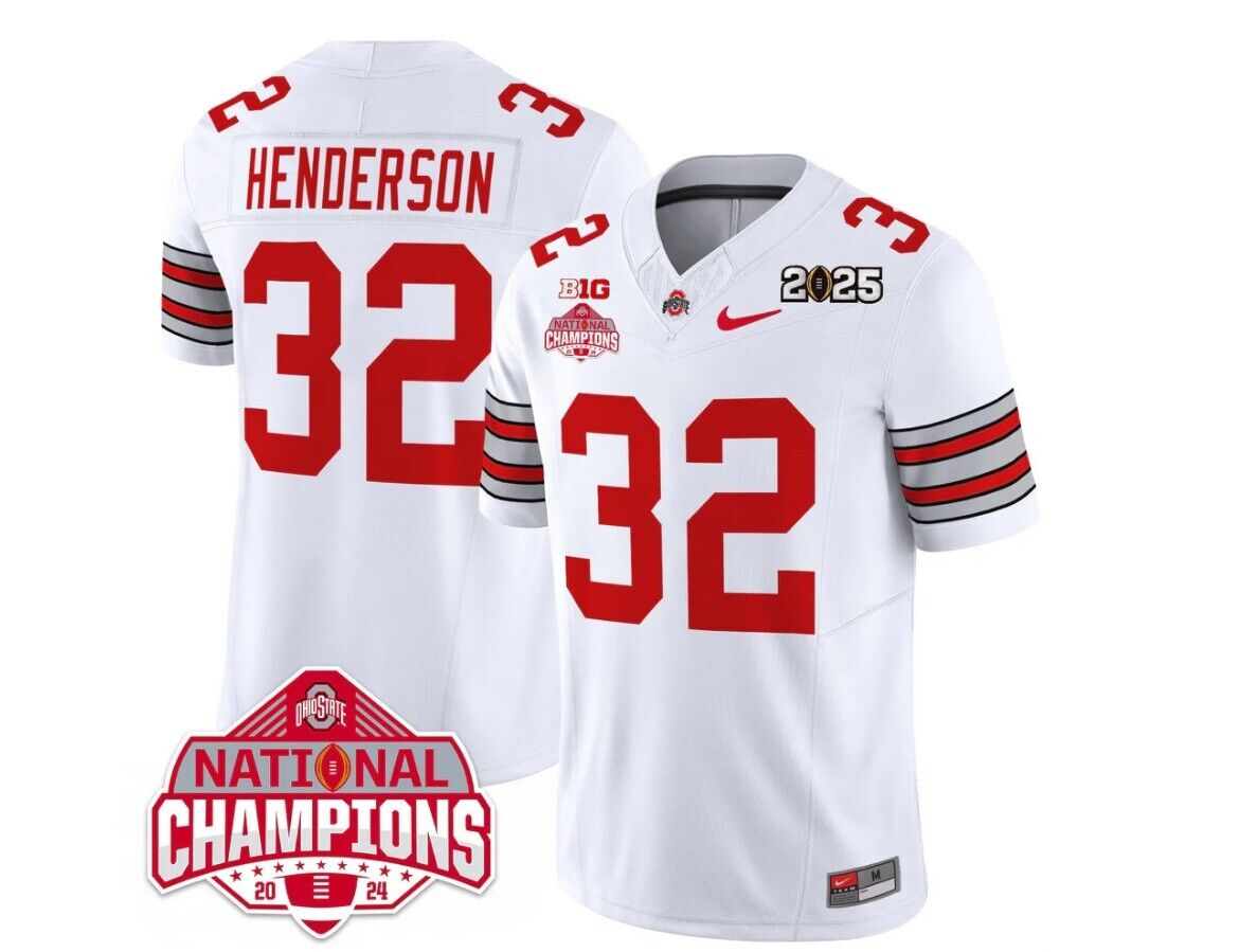 TreVeyon Henderson Jersey #32 Ohio State National Championships 2024 White Away