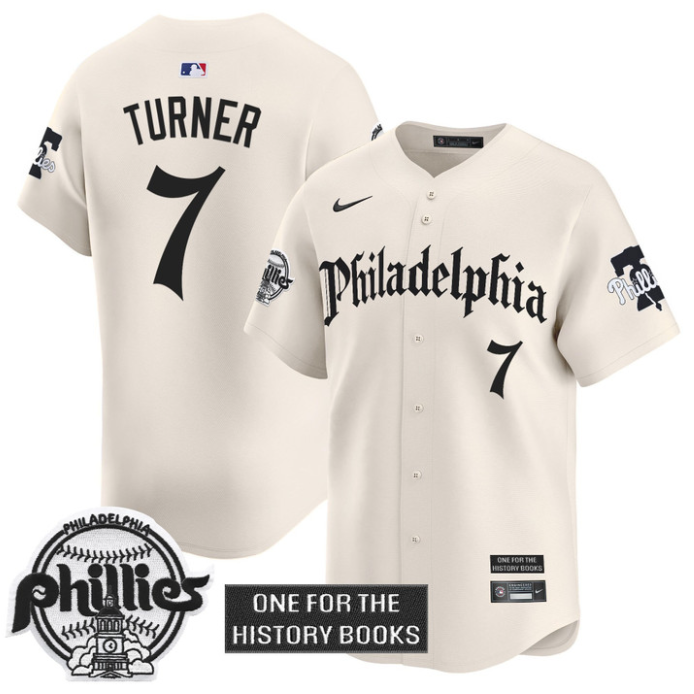 Trea Turner Jersey #7 Phillies Retro Newspaper Edition Vapor Premier Limited Stitched Cream