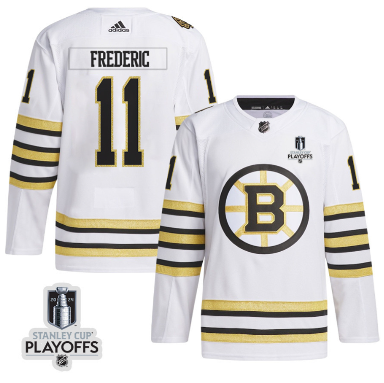 Trent Frederic 11 Boston Bruins 2024 NHL Playoffs Patch Away Jersey - Men, White