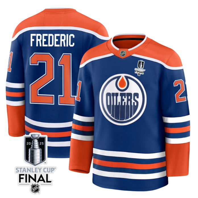 Trent Frederic 21 Edmonton Oilers 2025 STANLEY CUP Final Patch Home Men Jersey Royal