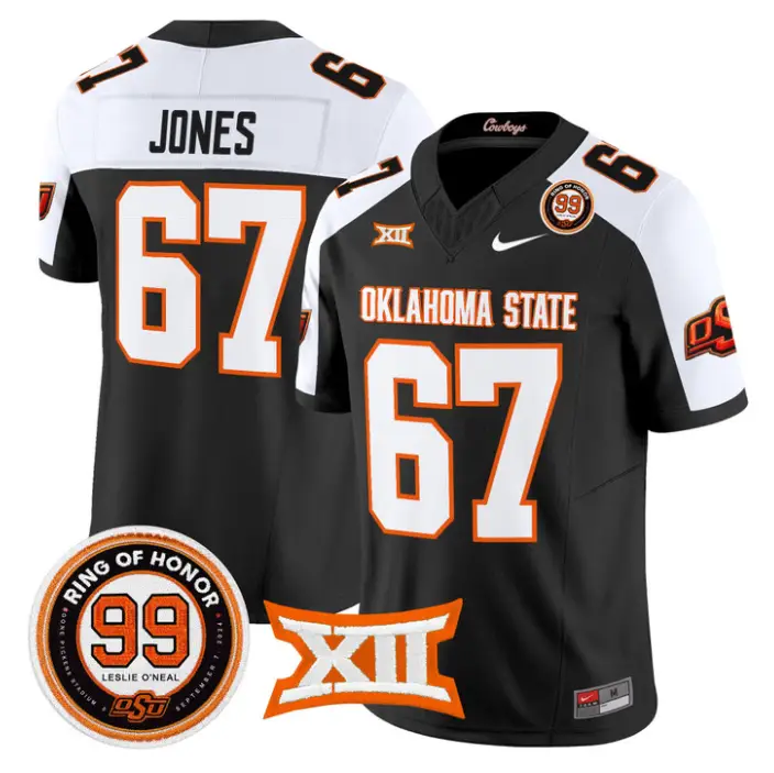 Trevin Jones Jersey #67 Oklahoma State 2026 Leslie O'neal Stitched