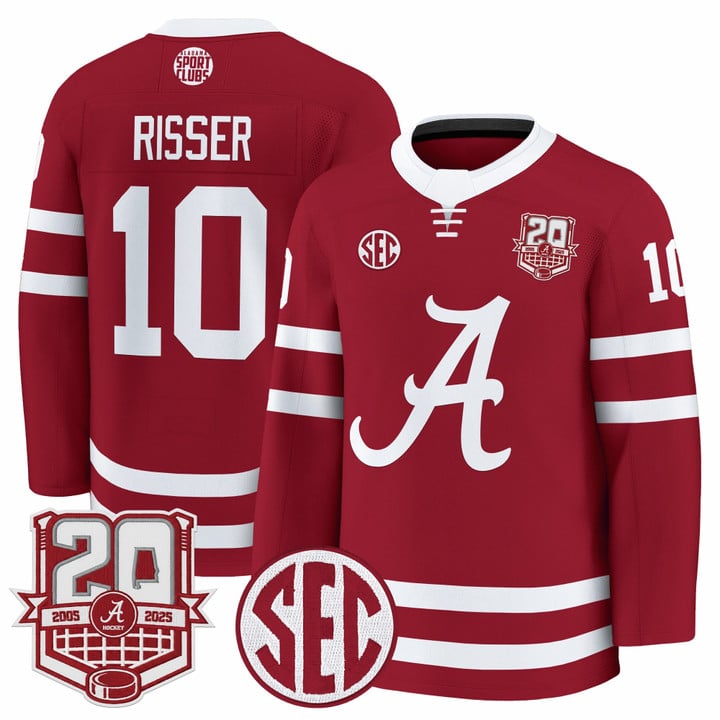 Trevor Risser Jersey #10  Alabama Crimson Tide 2025-26 Premium 20th Anniversary Patch Stitched