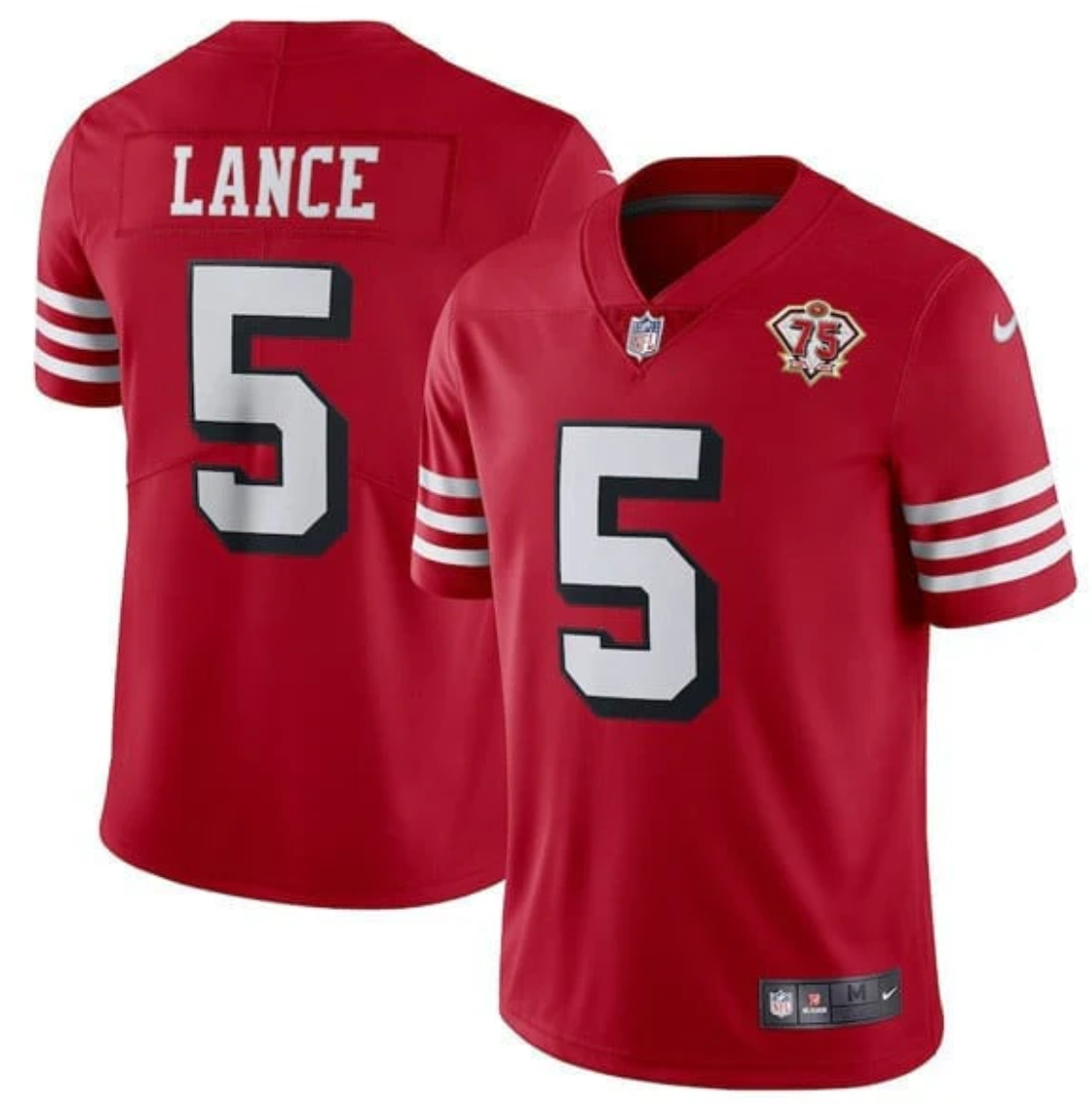 Trey Lance Jersey #5 SF 75Th Anniversary Throwback Scarlet Stitched