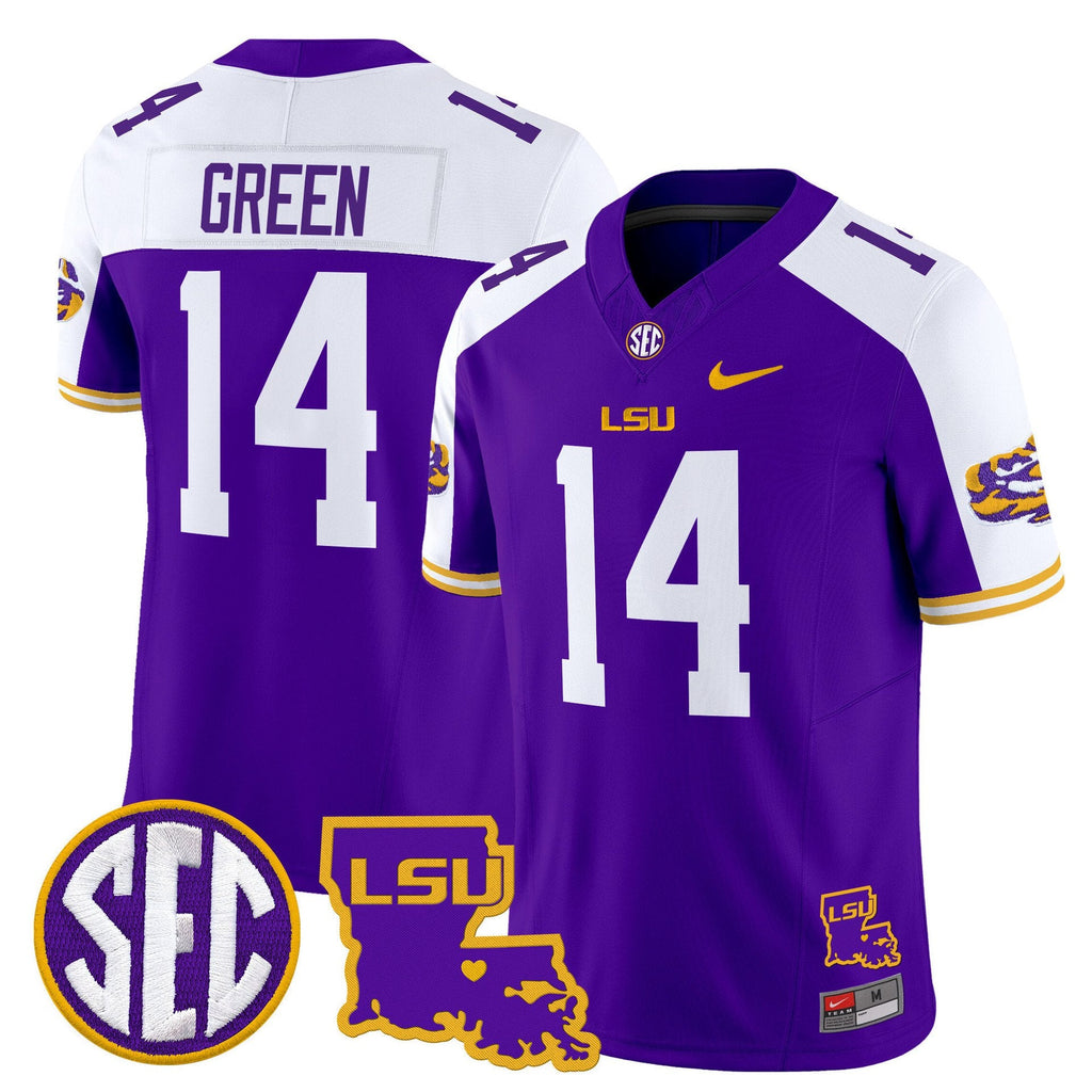 Trey'Dez Green Jersey #14 LSU Tigers 2025 Louisiana Patch Stitched Purple Alter