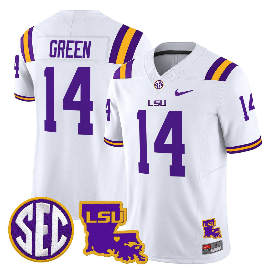 Trey'Dez Green Jersey #14 LSU Tigers 2025 Louisiana Patch Stitched White