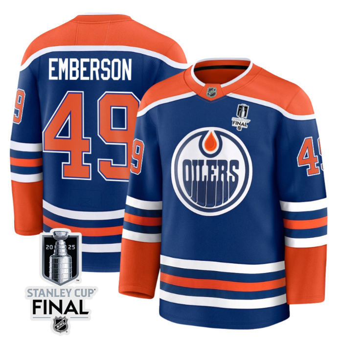 Ty Emberson 49 Edmonton Oilers 2025 STANLEY CUP Final Patch Home Men Jersey Royal